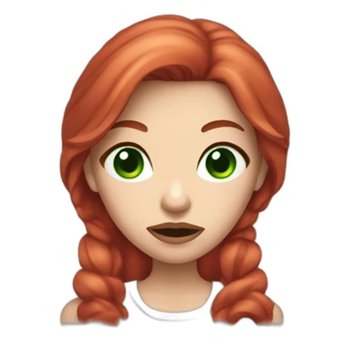 vegan woman white skin red hair green eyes disgusted holding meat sticker