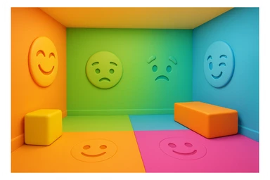 create an empty 3d cartoony room, make it emoji sticker