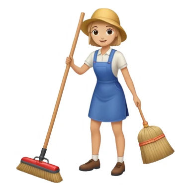 person sweeping the floor with a broom, cheerful and tidy sticker