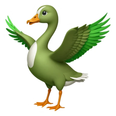 Emoji of a running goose with a very long neck and two legs. Use the shape of 🪿 but color the entire goose bright green (#39C700). Make sure the neck, body, wings, and legs are fully green, like a white goose dyed completely green, with no white parts. sticker