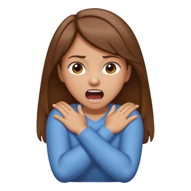 girl with brown hair and light tan skin Arms crossed over neck screaming sticker