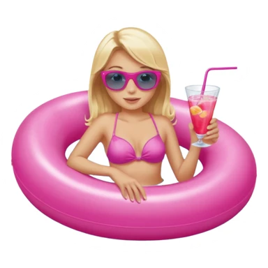 woman with blonde hair and blue eyes sitting in pink pool tube in a pool sipping a drink sticker