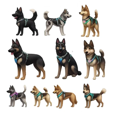  Black spotted brindle German shepherd husky fluffy ears and holographic harness running sticker