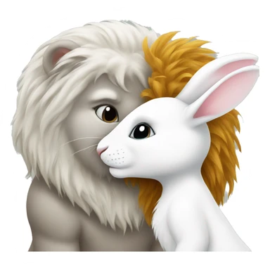 white bunny and lion kissing sticker