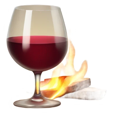 A glass of wine in front of a fire sticker
