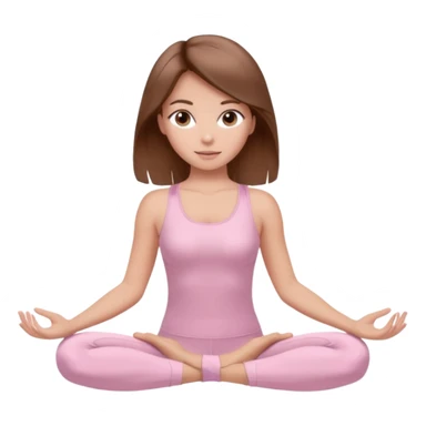 brown hair girl wearing light pink pilates clothes, silk beautiful medium hair and brown eyes, hands down sticker