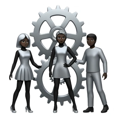 three silhouettes with a gear above sticker