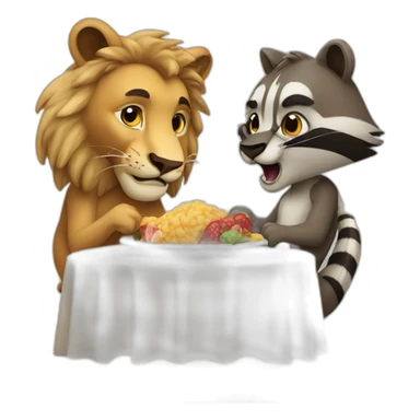lion and racoon eating sticker