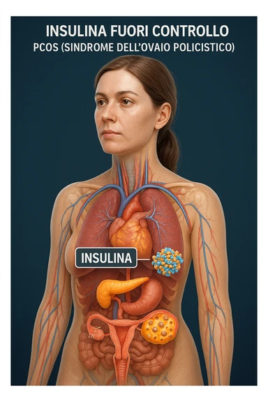 Donna con insulina fuori controllo  in 3D immagine medica donna pcos in italiano basta anche solo un riferimento all'insulina sticker