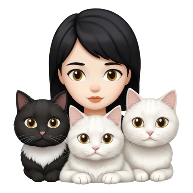 Black short hair girl with two British white longhair cats sticker