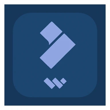 Reimagine the Wondershare Filmora app logo in a minimalistic, flat blue style consistent with previous icons. Use shades of blue for the background and the logo elements, keeping the design clean and simple. The main logo should be recognizable, with a rounded square blue background and blue logo shapes. Minimal use of other colors, prioritize clarity and recognizability. sticker