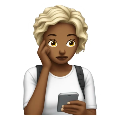 women scrolling on her phone being sad sticker