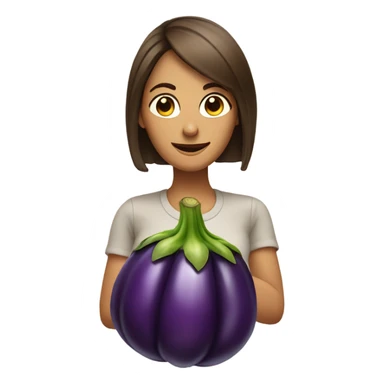 Smirking woman looking at eggplant sticker
