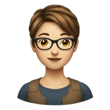 A girl who has short brown hair and wearing glasses sticker