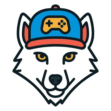 white wolf head with a gamer hat, stylized, easy to recognize, simple design sticker