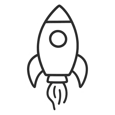 hand-drawn outlined icon of a rocket, black outlines, no fill, no color sticker