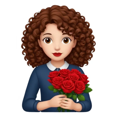 A girl with curly hair and res flowers in her hands sticker