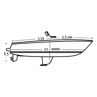 technical diagram of 5.5 meter boat hull with measurement marked sticker