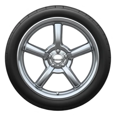 A chrome car wheel emoji, polished silver metal rim, smooth circular shape, minimal futuristic design, soft reflections, iOS emoji style, centered on white background, ultra clean look sticker