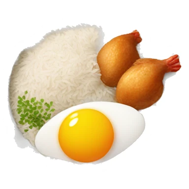 a bowl of rice with two eggs and two chicken drumstick on top sticker