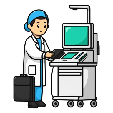 IT technician replacing hospital terminal sticker