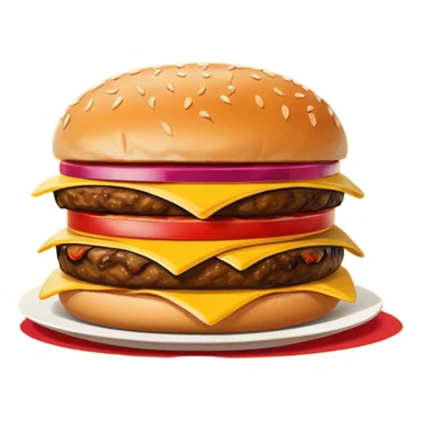 A clean and simple icon of fast food in emoji-style illustration. A burger with fries, naggets and shaverma, bright and bold colors, simple shapes, flat design, high contrast, inviting and appetizing. sticker