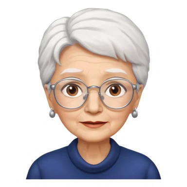 Create me emoji of an old lady. mid-size white hair to left side. Square glasses. Brown eyes. sticker