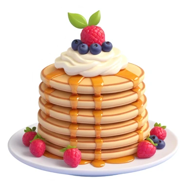 stack of pastel pink pancakes with fruit and cream, high gloss, soft shadows, realistic and delicious sticker