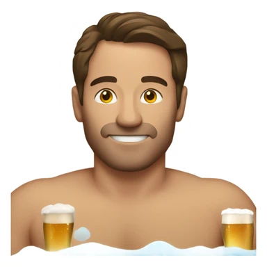 Man with brown hair in hot tub with beer sticker