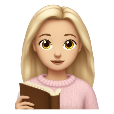 Pretty brown eyed white girl with light pink sweater reading cozy sticker