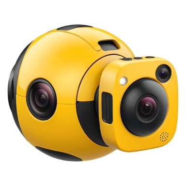Insta360 camera emoji, simple and recognizable, yellow and black color scheme, rounded shape, no text sticker