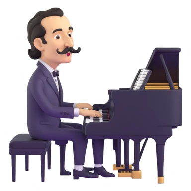 Salvador Dali with his iconic mustache playing a piano sticker