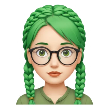 woman with green hairs, braids and  rectangle spectacle, big visible braids and unique face shape, rectangle spectacles sticker