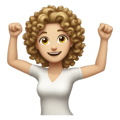 White Girl with curly hair with her arms up in triumph sticker