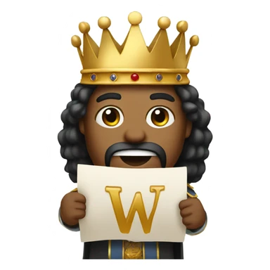 King holding the letter W on paper sticker