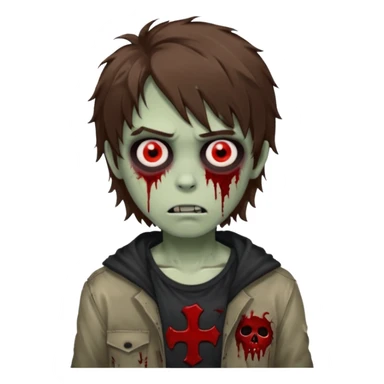 Boy, zombie, brown hair, medium long and wavy, emo, shaggy, dark, spooky, creepy expression sticker