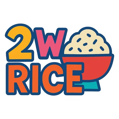 '2 w rice' text in vibrant toon style sticker