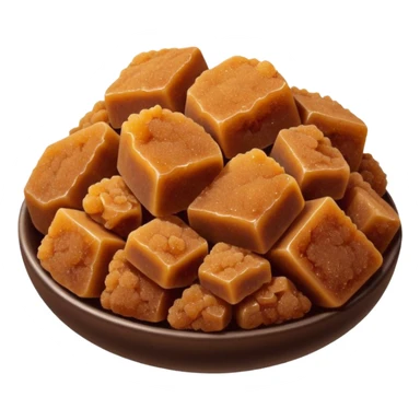 loose mound of dark brown sugar, moist and clumpy texture, rich amber color, fine but irregular granules forming soft clusters, matte finish, natural stickiness from molasses, soft lighting, subtle shadows, emoji scale sticker