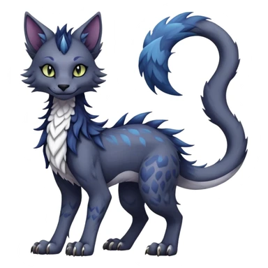 Kawaii dark edgy fantasy ethereal feline-vernid-sergal-fursona animal creature with a tufted tail full body with intricate markings  sticker