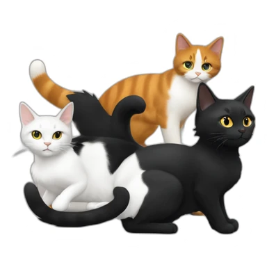 Chat noir et blanc avec un chat blanc et roux sticker