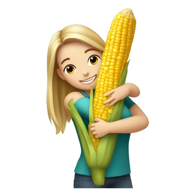 Happy white girl hugging corn sticker