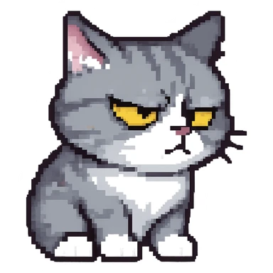 Create a cute mad cat giving a side glare in the same style as the reference image, with no background. sticker
