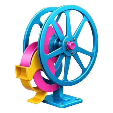Bright, colorful icon symbolizing Animation and Motion Design with a transparent background. Include a dynamic motion effect, such as a spinning film reel or a stylized character in motion. Use vibrant colors like neon blue, pink, and yellow, with a modern, techy feel.  sticker