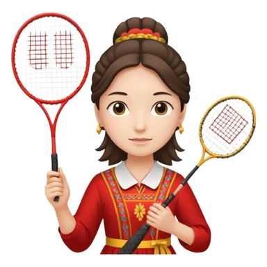 ancient hanbook girl with 1 badminton racket sticker
