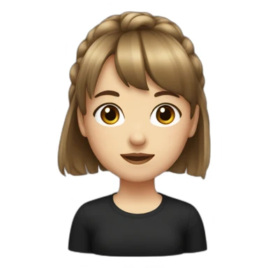 girl with bangs, pony tail brown hair, black shirt sticker