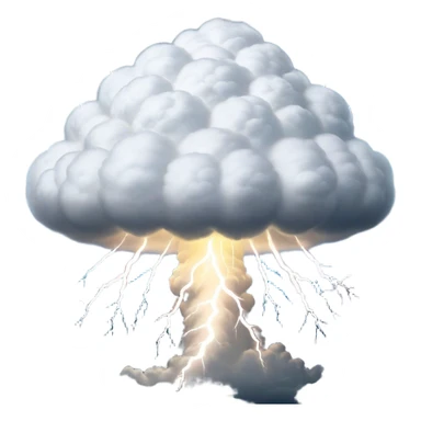 Cinematic Realistic Cumulonimbus Emoji, Towering and imposing, with dark, dramatic clouds reaching up into the sky in a billowing formation. Lightning flickers within, and the atmosphere is charged with energy, signaling a powerful storm ahead. Soft glowing outline, capturing the essence of raw power, intensity, and nature’s fury in a mighty cumulonimbus cloud! sticker