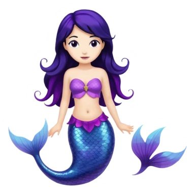 Mermaid with black hair and purple tail  sticker