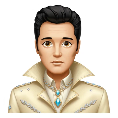 synthwave aesthetic brilliant divine lighting, oil paint  -  An aging Elvis Presley in a glamorous ivory costume with a collar encrusted with diamonds sticker