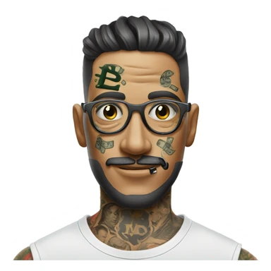 Man with a tattoo machine money sign tattoo on his face sticker