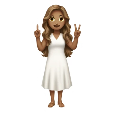 Brown long hair white girl holding up peace sign white dress sticker